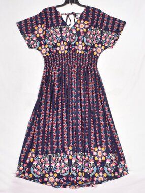 Lildy Women Floral Tassel Tie Back Maxi Dress Black Pink Size M Boho